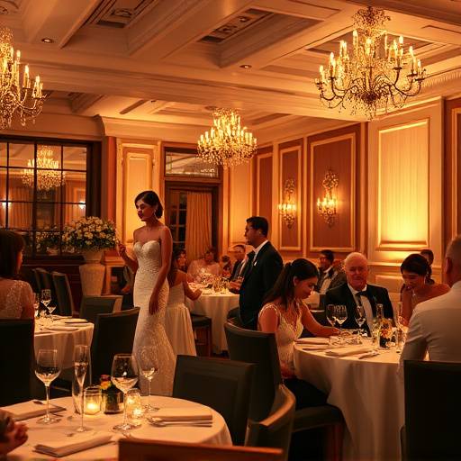 A wedding reception at the restaurant with decorations.