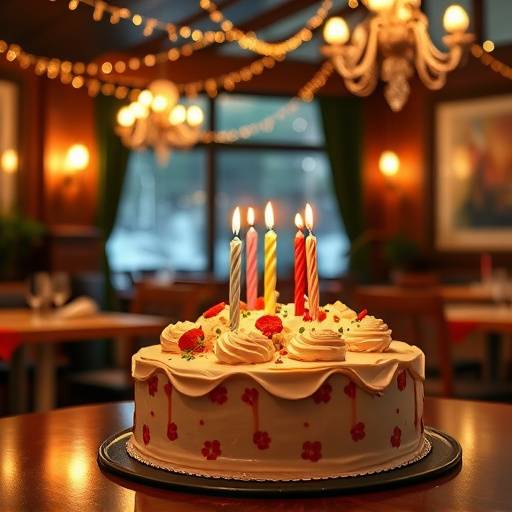 Birthday celebration at the restaurant with a cake.