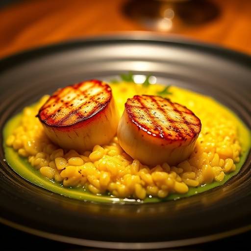 Image of Antoine Dubois's signature dish: Seared Scallops with Saffron Risotto and Lemon Butter Sauce