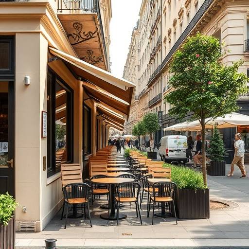 Outdoor seating area on a Parisian street.