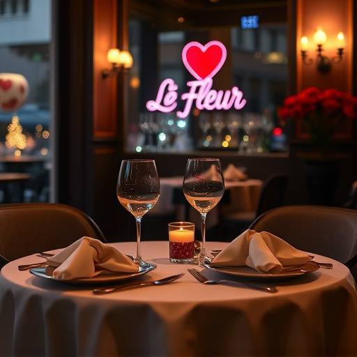 Valentine's Day dinner setting for two at Le Fleur Restaurant